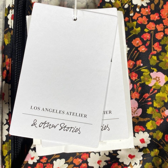 & Other Stories Extra Puff Sleeves Mini Dress Floral Pink Black Size 0 NWT - Picture 8 of 13